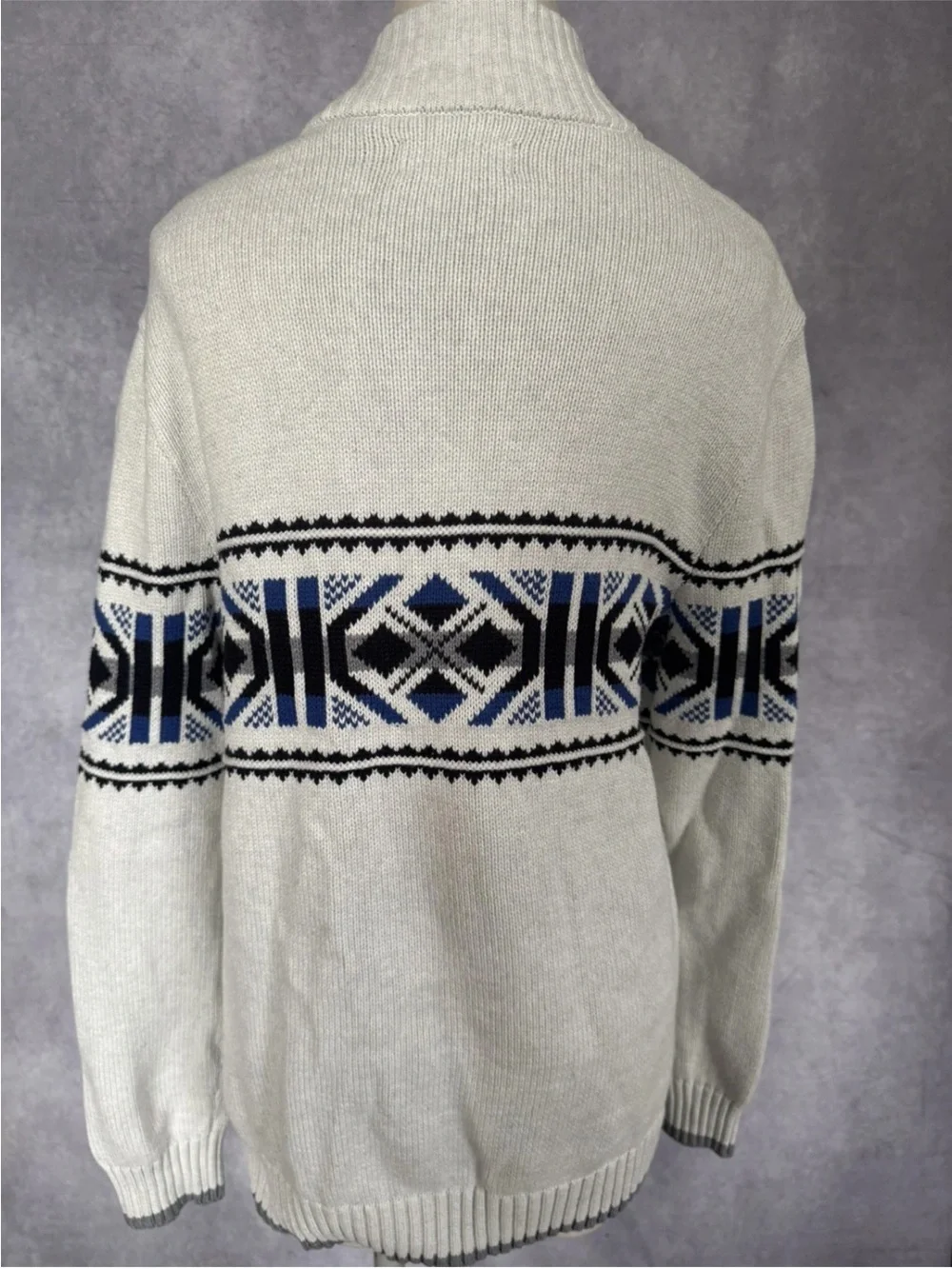 CHAPS Nordic Sweater Men’s S Ivory Fair Isle Mock Neck Cotton
